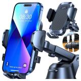 [True Military Grade] Car Phone Holder?2024 Stronger Suction & Clip? Universal Cell Phone Holder for Car Mount for Dashboard Windshield Air Vent Long Arm Cell Phone Car Mount Thick Case,Black