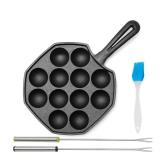 Anxingo Cast Iron Takoyaki Pan   12 Hole Heavy Duty Square Cooking Plate Octopus Ball Maker 1.5 Half Sphere Takoyaki Maker for Baking Cooking