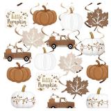 K KUMEED Fall Party Hanging Swirls Decorations,20Pcs Little Pumpkin Ceiling Hanging Decorations,Boho White Pumpkin Leaf Truck Cutouts for Home Autumn Theme Baby Shower Harvest Decor Party Supplies