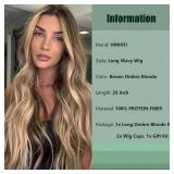 HMHIFI Long Ombre Blonde Wigs for Women 26 inch Long Wavy Middle Part Wig Ombre Blonde Wigs Upgraded Protein Fiber Hair Replacement Wig Cosplay Costume Halloween Wig(26