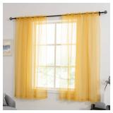 HUTO Gold Yellow Sheer Curtains 45 Inch Length forSmall Window Rod Pocket Sheer Drapes Panels for Kitchen Bathroom Bedroom Living Room,2 Panels 52 by 45 Inches Long