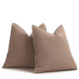 ZWJD Khaki Pillow Covers 18x18 Set of 2 Chenille Pillow Covers with Elegant Design Soft and Luxurious Decorative Throw Pillows for Couch, Bed, and Home Decor