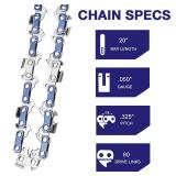 FUNKYWOO 4 Pack 20 Inch Chainsaw Chain, .325 Pitch, .050