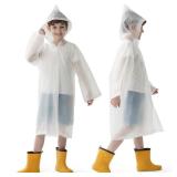 Opret 2 Pack White Raincoats for Kids, Reusable Rain Ponchos with Hood and Sleeves Children Waterproof Rain Coats for Boys and Girls