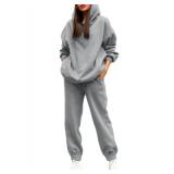 Fixmatti Women Hoodie Sweatsuit 2 Pieces Outfits Long Sleeve Jogger Pant Set Sport Tracksuit Grey L