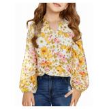 blibean Girl Floral Blouses Fall Chiffon Boho Flower Print Tops Kid Fit Flowy Bell Long Sleeve Shirts Spring Dress Bohemian Clothes Size 6 7 Years Old Yellow