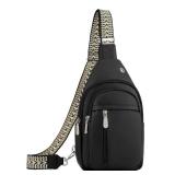 BOSTANTEN Sling Bag Cross Body Bag Trendy Leather Crossbody Purse Chest Bag with Adjustable Guitar Strap for Travel, Black