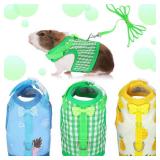 3 Pieces Guinea Pig Harness with Leash Small Pet Harness Fruit Plaid Pattern Adjustable Padded Walking Vest for Pet Hamster Ferret and Squirrel Small Animals (Pineapple, Blue, Green Plaid, Medium)