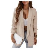 KIRUNDO Womens Spring Fall Fashion 2024 Casual Blazers Long Sleeve Open Front Work Suit Office Blazer Jackets with Pockets(Beige White, Large)