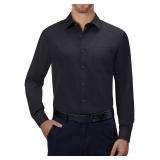 Alimens & Gentle Mens Dress Shirts 4 Way Stretch Long Sleeve Collared Casual Solid Wedding Dating Button Down Shirt Black S