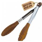 Boxiki Kitchen Tongs for Cooking with Wooden Tips   Nonstick Cooking Tongs & Salad Tongs for Serving Food, Grilling, Cooking, BBQ and Tossing Salad   Made of Natural Walnut Wood, Size 12 inch