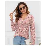 Plus Size Blouses for Women Long Sleeve Womens V Neck Tops Half Collared Shirts for Women Nice T Shirts Pink Floral XL