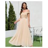 Bbonlinedress Lace Chiffon Elegant Bridesmaid Dress Off Shoulder Prom Formal Evening Gown Wedding Guest Dress Champagne 3XL