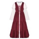 Scarlet Darkness Girls Renaissance Dress Medieval Long Sleeve Maxi Dresses for Halloween Red Size 12