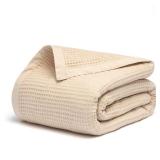 GOTS Certified 100% Organic Cotton Salt Earth Throw Blanket, 90 X 80 Waffle Blankets & Throws For Home, Throw Blanket For Couch, Modern And Cozy Blanket, All Season, Comfy & Soft Blanket (Parchment)