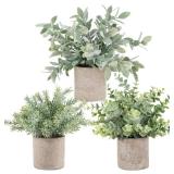 Der Rose 3 Pack Mini Potted Fake Plants Artificial Plastic Eucalyptus Plants Topiaries for Home Office Desk Farmhouse Room Decor