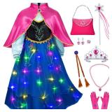 Kaisebile Light Up Princess Anna Dress   LED Light Up Princess Costume for Toddler Girls Birthday Halloween Party with Accessories 2T 3T