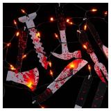 BlcTec Scary Halloween Decorations Props, 12 FT Halloween String Lights with 16 Fake Bloody Knives & 50 LED Orange Big Bulbs, 8 Modes Battery Operated Bloody Party Supplies for Halloween House Décor