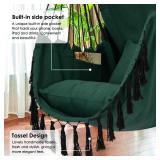 Y  STOP Hammock Chair Hanging Rope Swing, Max 500 Lbs, 2 Cushions Included, Large Macrame Hanging Chair with Pocket for Superior Comfort, with Hardware Kit, Green