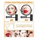 Wall Mounted Makeup Mirror   1X/10X Magnifying Mirror for Wall, 8 Inch Double Sided 360° Swivel Extendable Bathroom Mirror for Shaving, Black