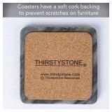 Thirstystone 4 Pack Natural Marble Square Coasters with Protective Cork Backing, Elegant, Luxourious, Easily Wipes Clean