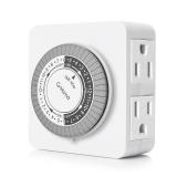 G Homa 24 Hour Mechanical Timer Outlet with 2 Grounded Outlets   For Lamps, Holiday Lights