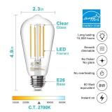 TJOY Edison Light Bulbs 60W Equivalent, Dimmable Vintage LED Light Bulbs, E26 Medium Base, Warm White 2700K, ST58, 8W, 800LM, 80+ CRI, Antique Decorative Filament LED Bulb, Clear Glass, 6 Pack