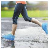 Shiwely Silicone Waterproof Shoe Covers, Upgrade Reusable Overshoes with Zipper, Resistant Rain Boots Non Slip Washable Protection for Women, Men (L (Women 7.5 10.5, Men 6.5 9), Blue)