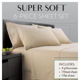 Danjor Linens King Size Sheets Set   6 Piece Set Including 4 Pillowcases   Deep Pockets   Breathable, Soft Bed Sheets   Wrinkle Free   Machine Washable   Taupe King Bed Sheets   6 pc