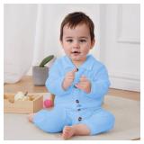 VISGOGO Baby Boy Polo Romper Long Sleeve Solid Bodysuit Cotton Linen Jumpsuit Collared Onesie Infant One Piece Outfit (Blue, 12 18 Months)