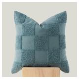 Double Stitch by Bedsure 100% Cotton Checkered Throw Pillow Covers   Tufted Decorative Pillow Covers 20 x 20 Made in India, Square Cushion Case for Living Room Sofa, Accent Pillow Cover, Smoky Blue