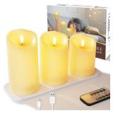 5plots Rechargeable Flameless Candles, Battery Operated LED Candles, Electric Candles with Remote and Timers, Wax Like Plastic, Ivory, 3Pack, 3 x 45 6, for Home Decor