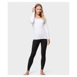 32 Degrees Heat Womens Ultra Soft Thermal Lightweight Baselayer Scoop Neck Long Sleeve Top, White, Medium