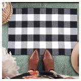 PIXFAIRY Buffalo Plaid Area Rug   27.5x43 Inches, Black and White Checkered, Washable Cotton, Ideal for Front Porch, Kitchen, Entryway, Patio, Bathroom