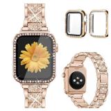 Mesime Compatible for Apple Watch Band with Screen Protector Case, Jewelry Replacement Bands 46mm 45mm 44mm 42mm 41mm 40 mm 38mm 2 Pack Bling Protective Cover for iWatch Series 10/9/8/7/6/5/4/3/2/1/SE