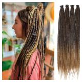 Kraler Dreadlock Extensions, 22 Ombre Brown Synthetic Crochet Dreads Extensions 100% Handmade Single Ended Dreads Thin 0.6cm Width Reggae Style Dreadlock for Girls(10 Strands)