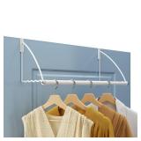 Tajsoon Over the Door Hanger Expandable & Adjustable, Over Door Clothes Hanger Rack for Towel & Coat, Bathroom Over Door Clothes Rack Hooks for Bedroom, Washroom, Fits Doors up to 1¾, Metal, White