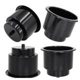 Yuanhe Black Plastic Cup Drink Holder Insert with Drain for Marine Boat RV Camper, 4PCS