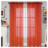 Yinhua Halloween Sheer Curtains, Spider Web Orange and Twinkling Purple Stamp Curtains, Light Filter Curtains for Bedroom 2 Panels Set, Halloween Decor Ideal Gifts, 52×84 in