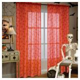 Yinhua Halloween Sheer Curtains, Spider Web Orange and Twinkling Purple Stamp Curtains, Light Filter Curtains for Bedroom 2 Panels Set, Halloween Decor Ideal Gifts, 52×84 in