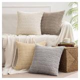 MIULEE Pack of 4 Neutral Corduroy Decorative Throw Pillow Covers 18x18 Inch Soft Boho Striped Pillow Covers Modern Farmhouse Home Decor for Sofa Living Room Couch Bed