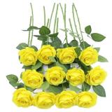 JUSMAI 12pcs Yellow Roses Artificial Rose Flowers Fake Roses Flowers with Long Stems Silk Flowers for Wedding Bouquet Centerpices Decorations Party Bridal Baby Shower Home Decor