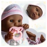 JC Toys 15 Realistic Soft Body African American Baby Doll with Open/Close Eyes Berenguer Boutique | 10 Piece Gift Set with Bottle, Rattle, Pacifier & Accessories | Pink | Ages 2+