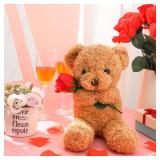 Civaner Christmas Plush Stuffed Animal Bear Gift with Rose Funny Cute Stuffed Animal Plush Gift for Girlfriend Xmas Valentine