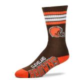 For Bare Feet NFL Youth 4 Stripe Deuce Crew Sock, Cleveland Browns, One Size