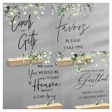 Roowest 4 Pcs Acrylic Wedding Reception Signs for Ceremony 8 x 6 Inch Guest Book Sign Clear Cards and Gifts Sign with Wooden Stand Memorial Rustic Farmhouse Table Signs for Wedding Cabin Beach Party