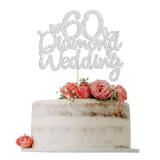 Gyufise 1Pcs 60th Wedding Anniversary Cake Toppers with Heart Silver Glitter 60th Diamond Wedding Anniversary Heart Cake Decoration for Celebration Party Supplies