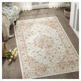 jijinchan Washable Area Rug 3x5 Low Pile Entryway Rug Washable Rug Vintage Floral Rug Stain Resistant Non Slip Ultra Thin Indoor Door Mat Carpet Kitchen Bathroom Bedroom Dining Room Blush