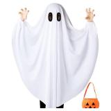 Oskiner Ghost Costume for Kids,White Ghost Costume with Pumpkin Bag, Spooky Halloween Costume for Boys Girls Toddler