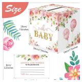 50 Pcs Floral Diaper Raffle Tickets with Diaper Raffle Card Box Baby Shower Holder Box Floral Baby Shower Decorations for Girl Diaper Raffle Floral Game Insert Card for Party Decorations (Pink)